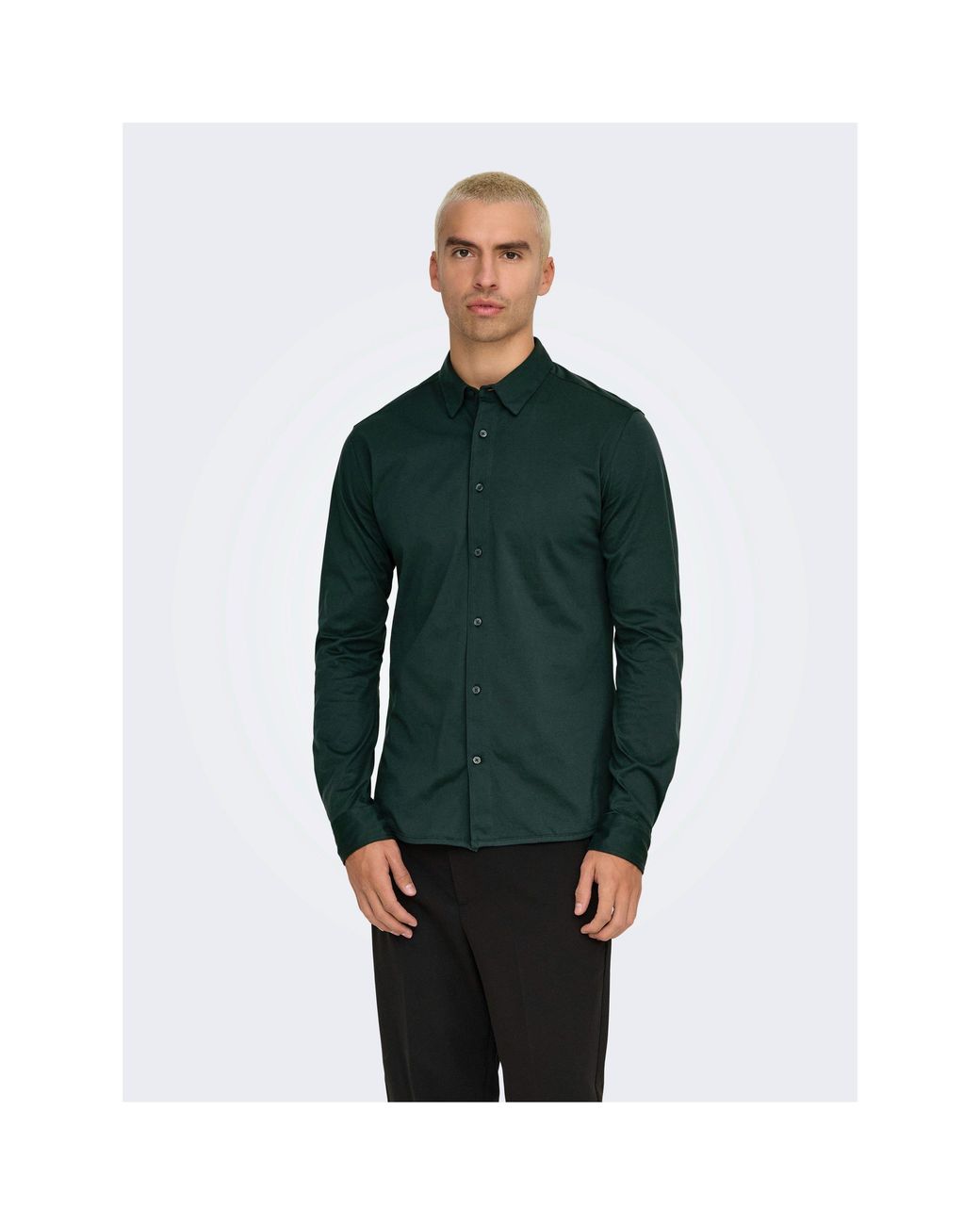ONLY Green Long-Sleeve Plain Shirt for men