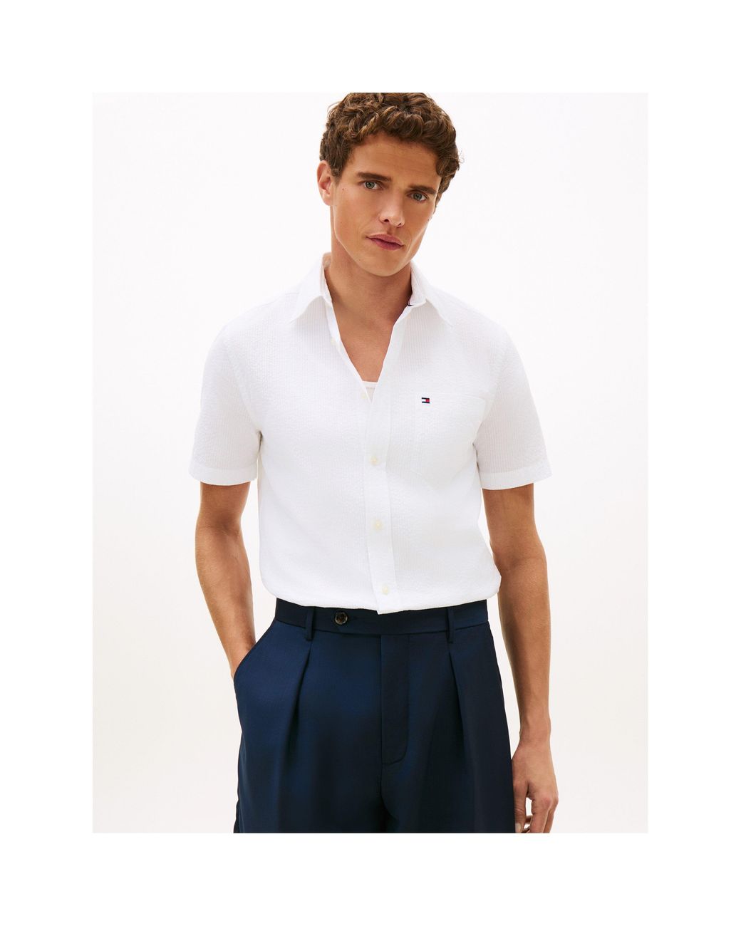 Tommy Hilfiger White Seersucker Solid Ss Rf Shirt for men
