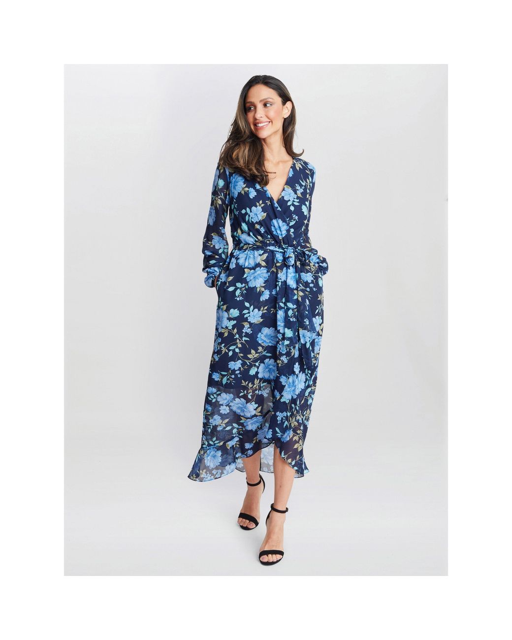Gina Bacconi Blue Norma Printed Maxi With Tulip Overlay