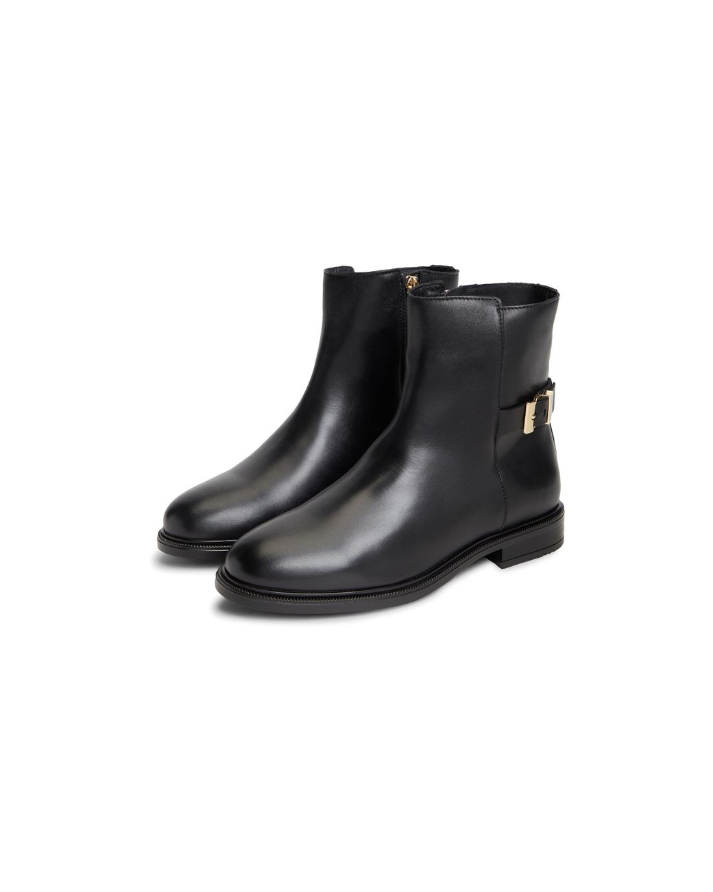 Tommy Hilfiger Black Buckle Leather Heeled Ankle Boots