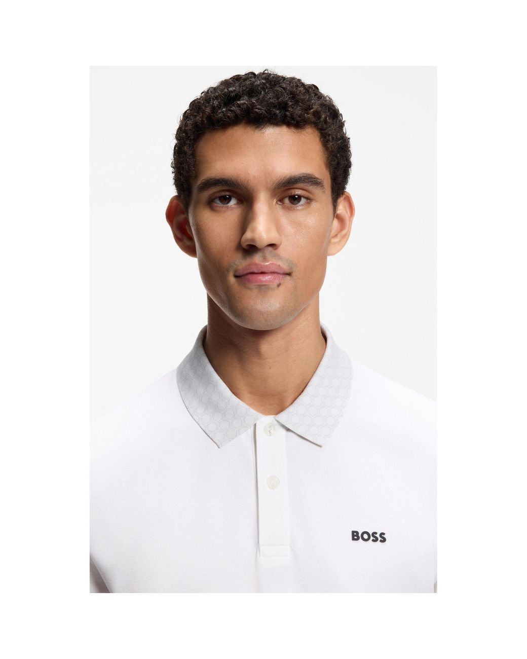 Boss White Chip Paddy Cotton Short-Sleeve Polo Shirt for men
