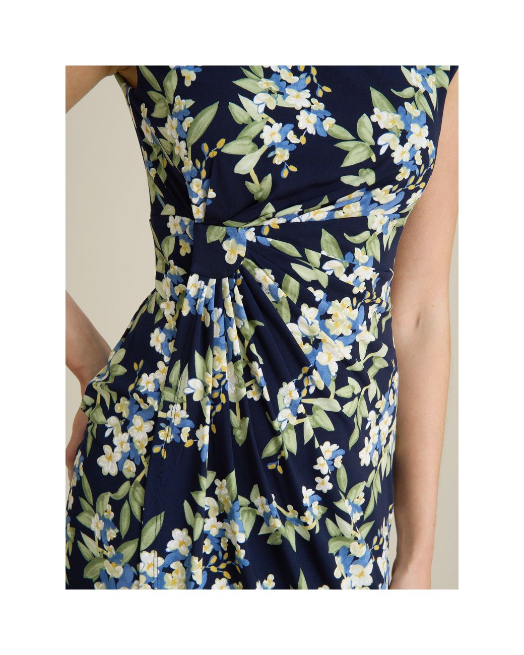 Gina Bacconi Blue Poppie Sleeveless Faux Wrap Floral Dress