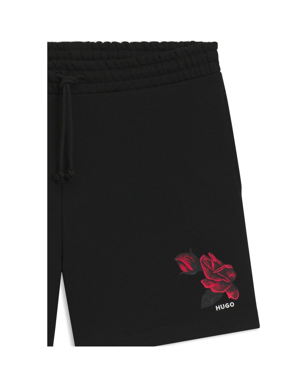 HUGO Black Soft Fleece Jogger Shorts With Graphic Detail for men