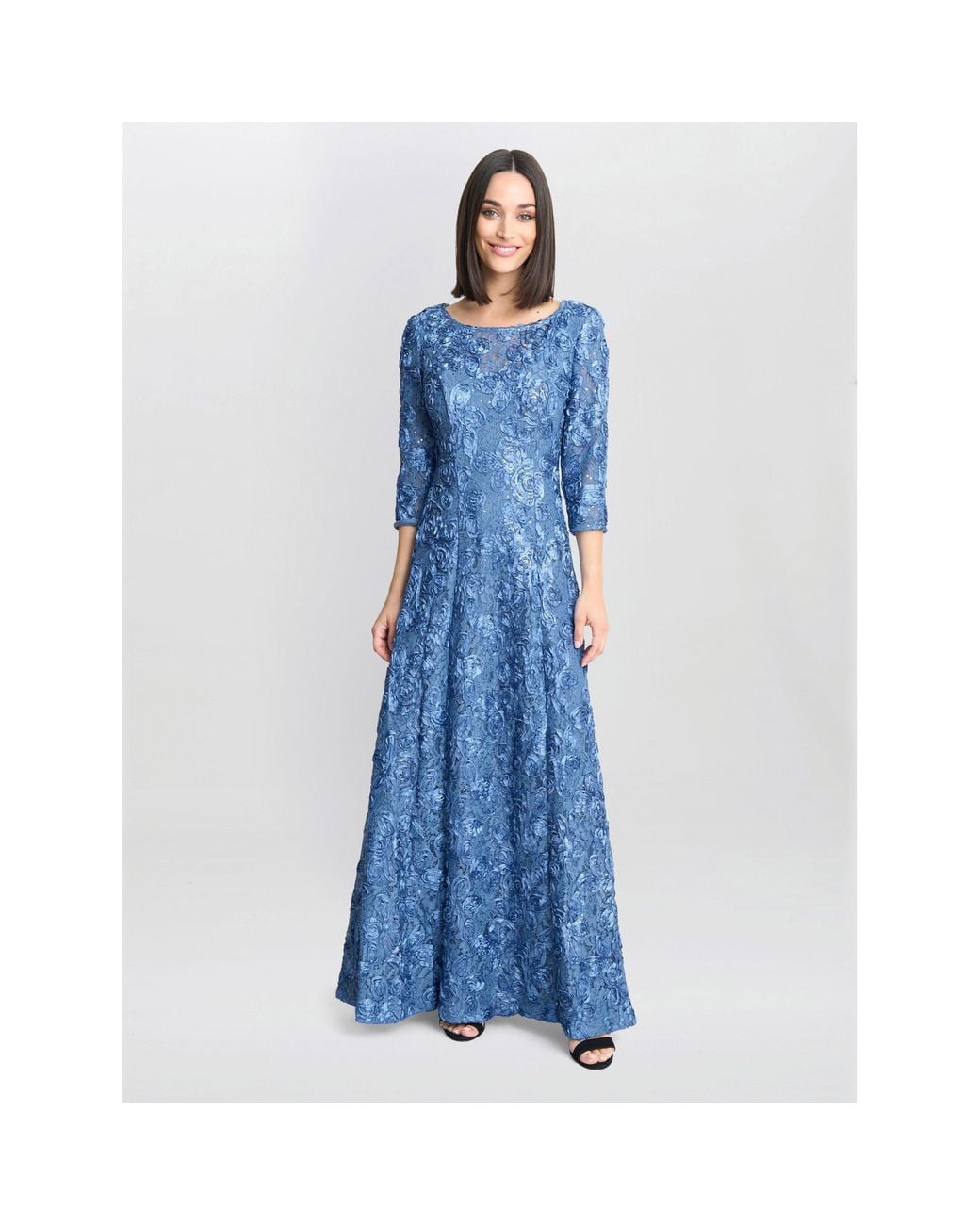 Gina Bacconi Blue Susanna Rosette Maxi Dress