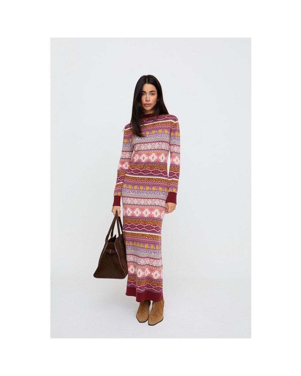 Raffya Red Elvis Longline Folk Jacquard Maxi Dress