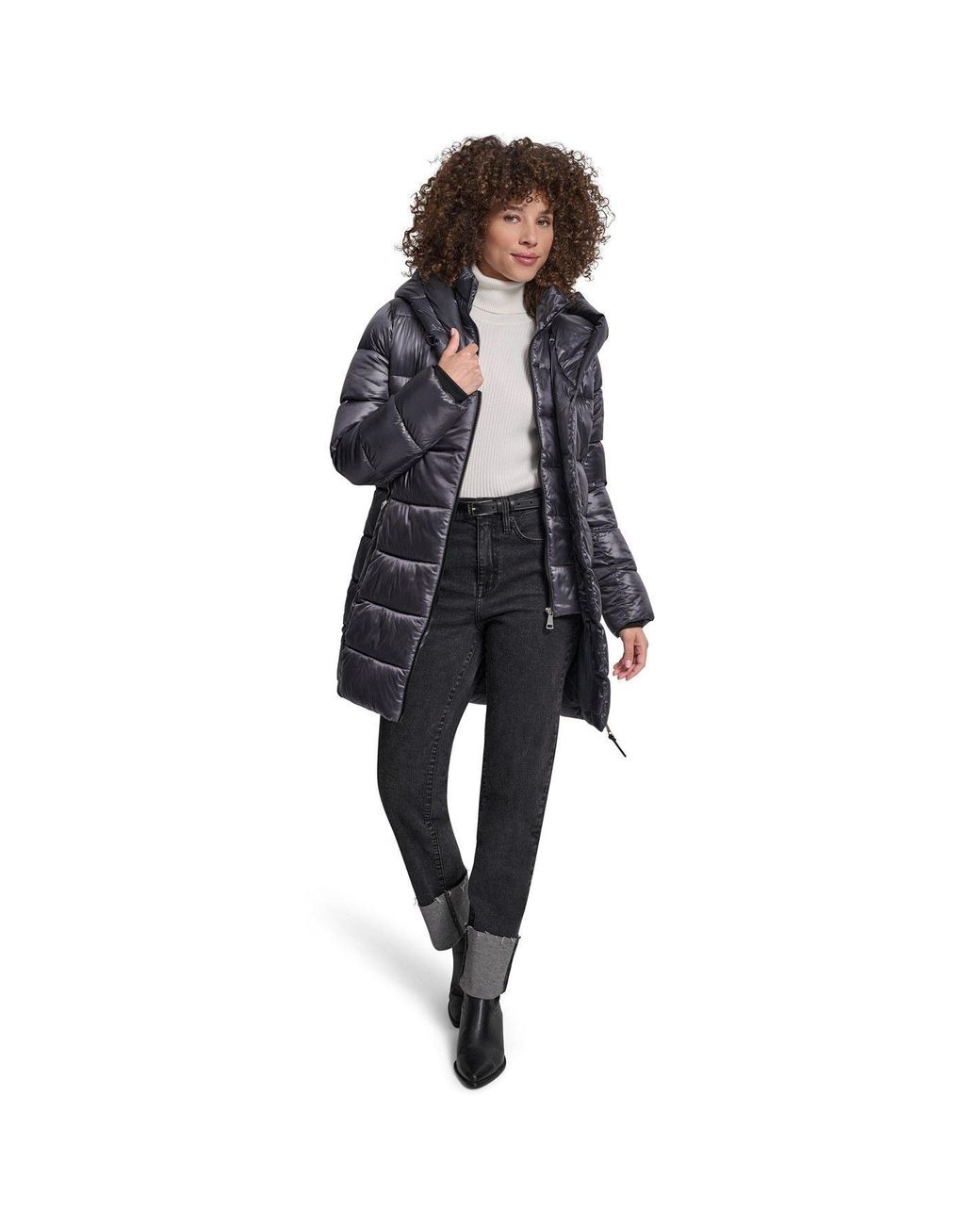 DKNY Black Shine Medium Puffer Jacket