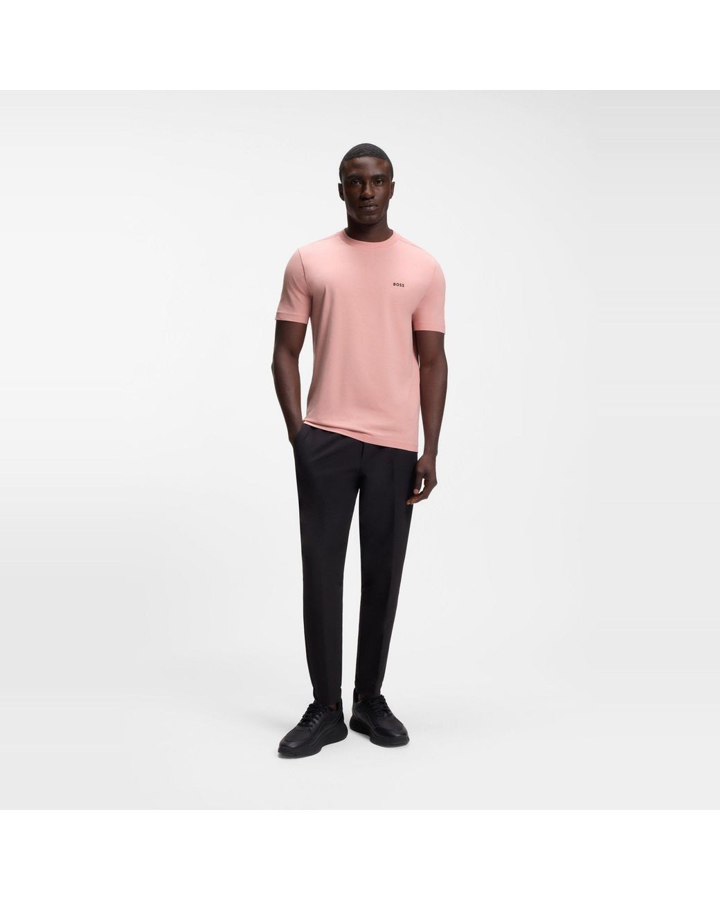 Boss Pink T-Shirt With Logo Design Stretch Cotton for men