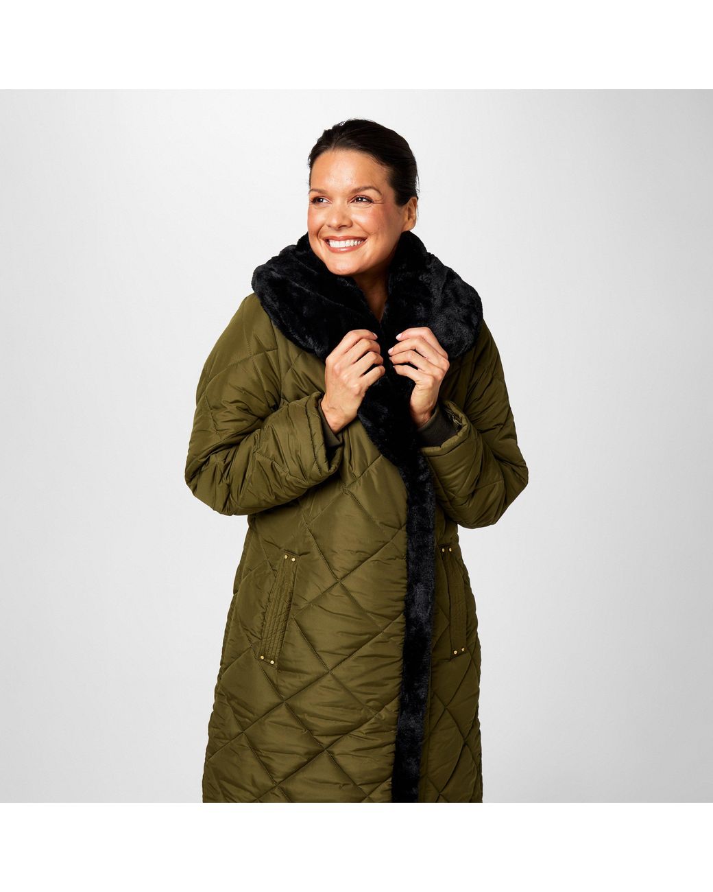 Biba Black Water Resistant Faux Fur Collar Long Sleeve Short Puffer Jacket