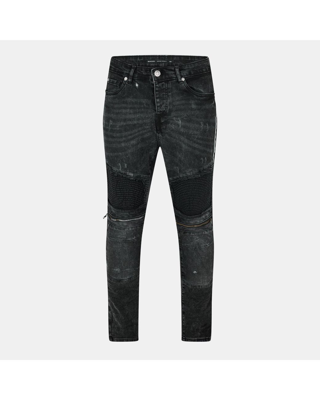 Brave Soul Black Wash Biker Jean With Distressed Details for men