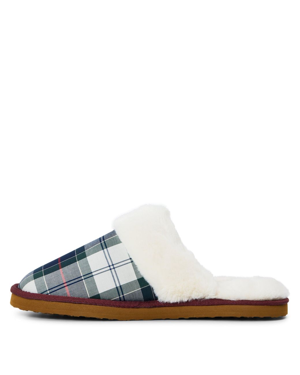 Barbour Blue Claudia T Tartan Faux Fur Mule Slippers