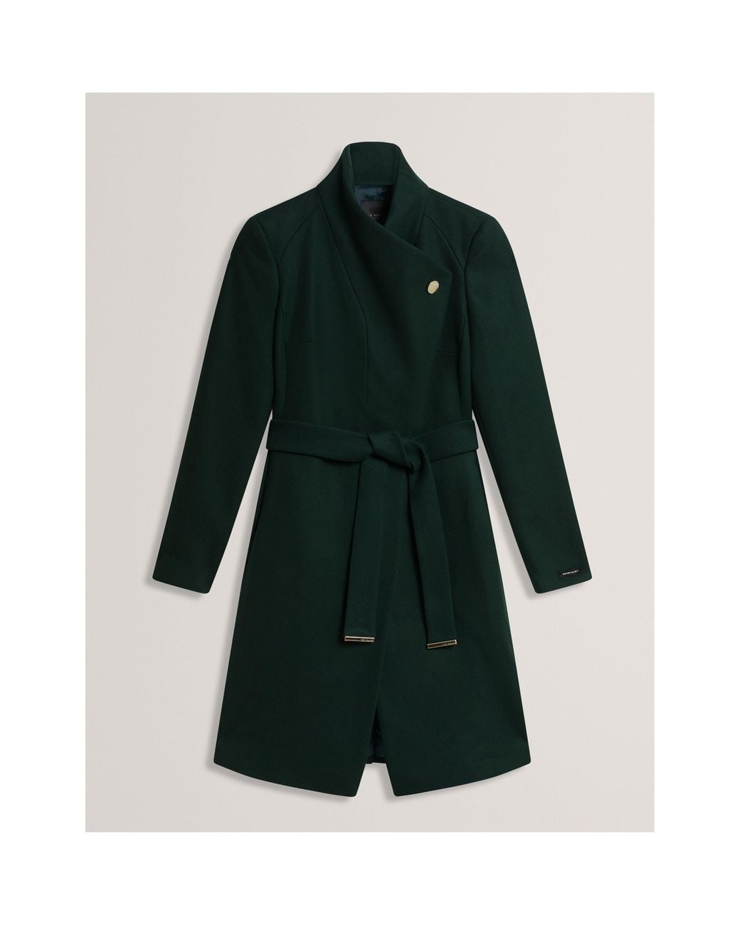 Ted Baker Green Rose Belted Midi Wool Long Sleeve Coat
