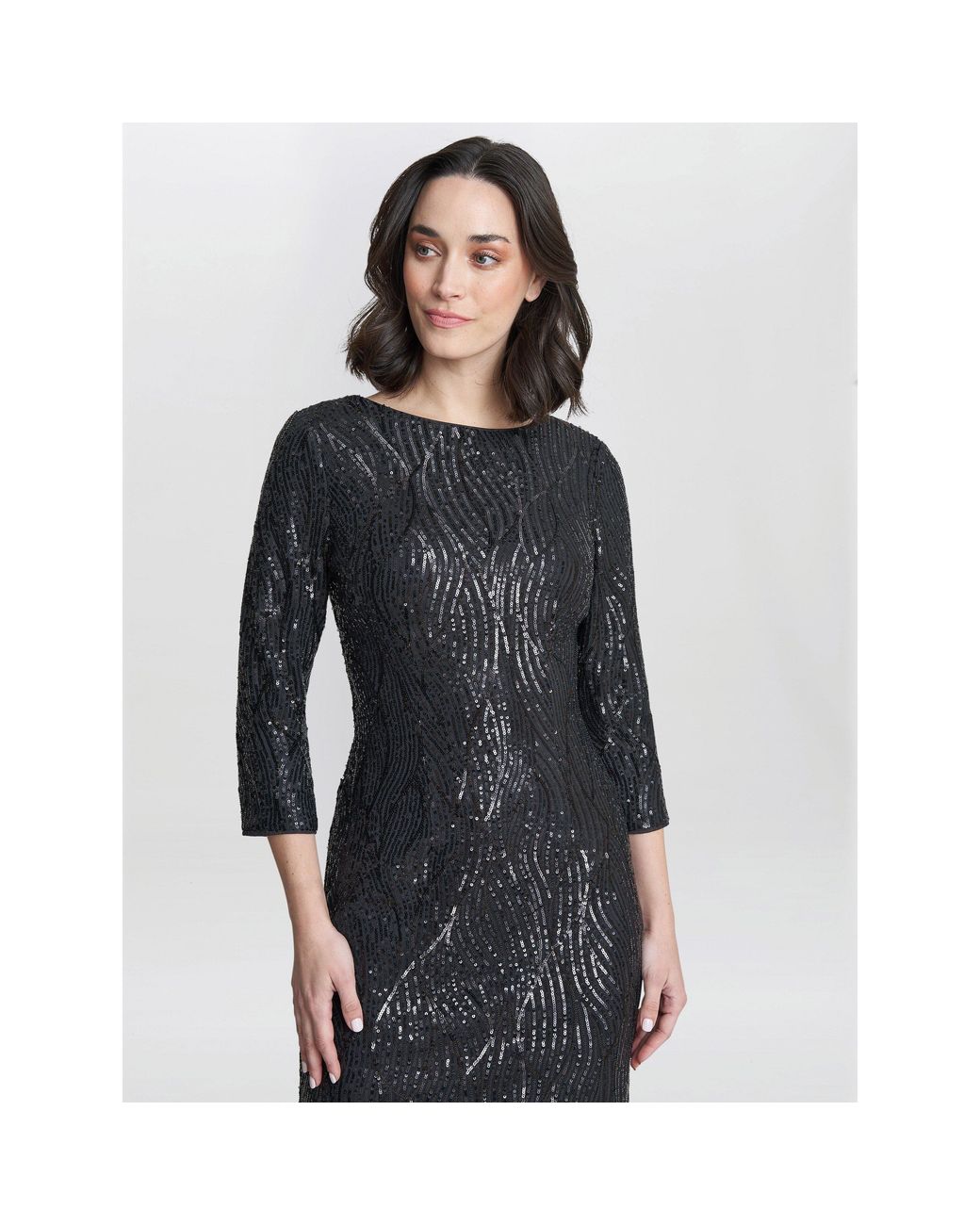 Gina Bacconi Black Angelina Sequin Shift Dress