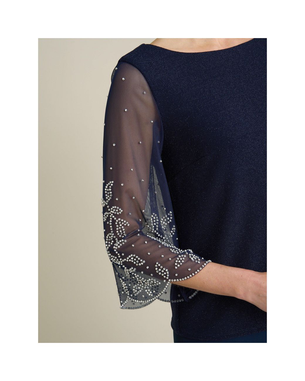 Gina Bacconi Blue Tilly Embellished Sheer Sleeve Top