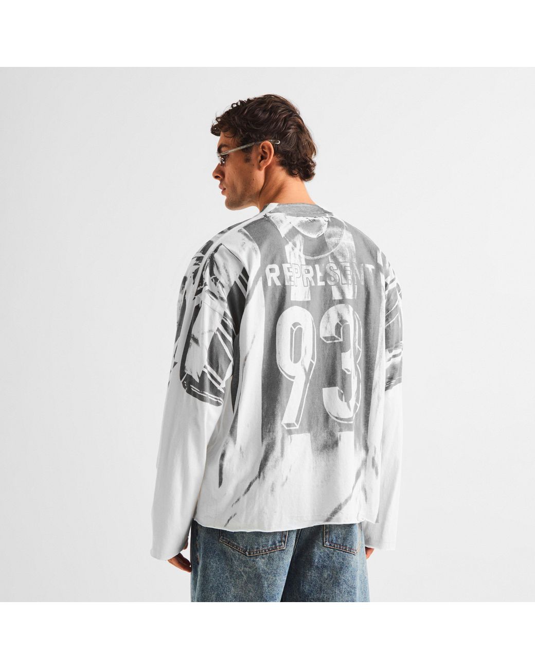 Represent Gray England Long-Sleeve Cotton Graphic Oversized T-Shirt for men