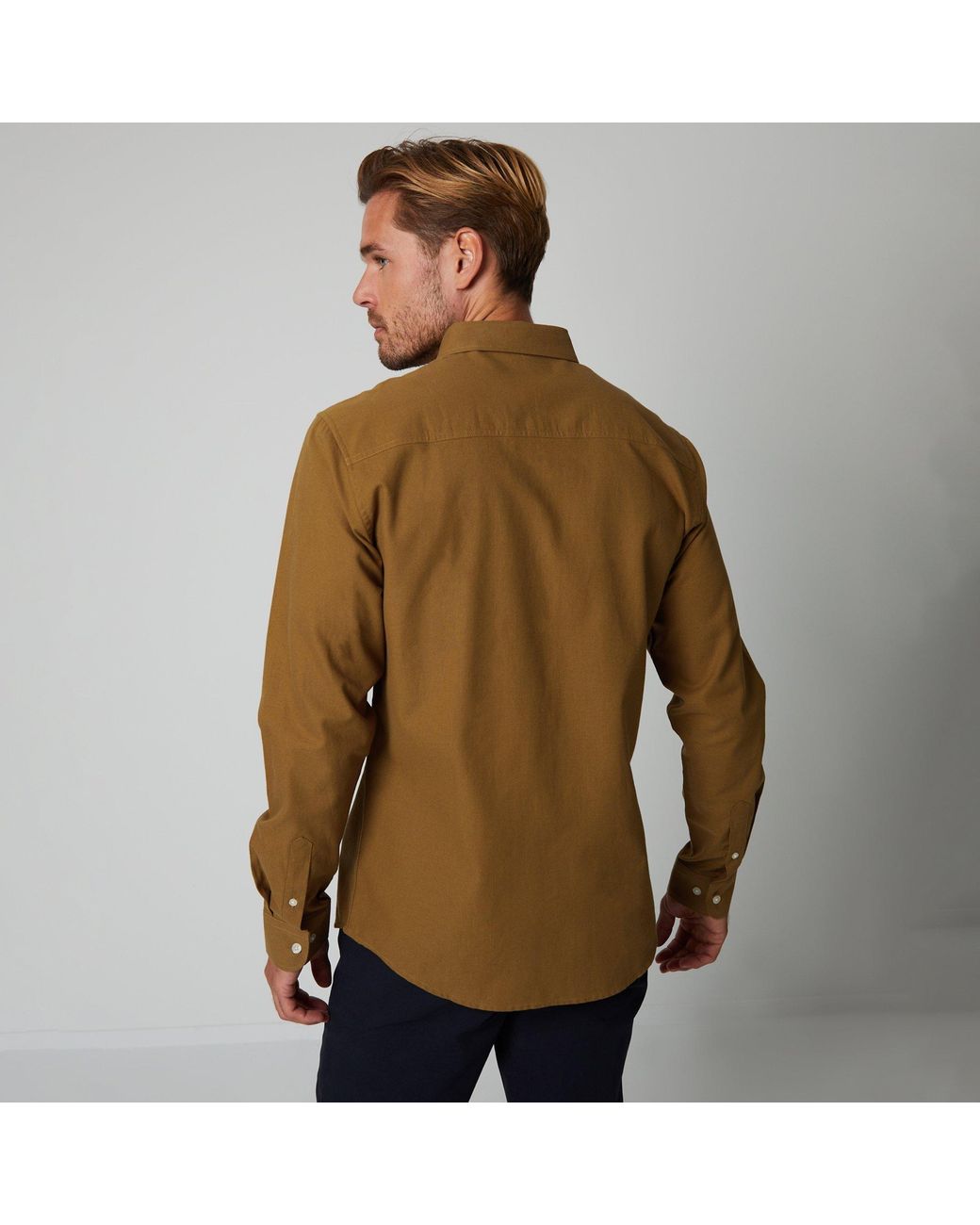 Threadbare Brown Oxford Cotton Long Sleeve Shirt for men