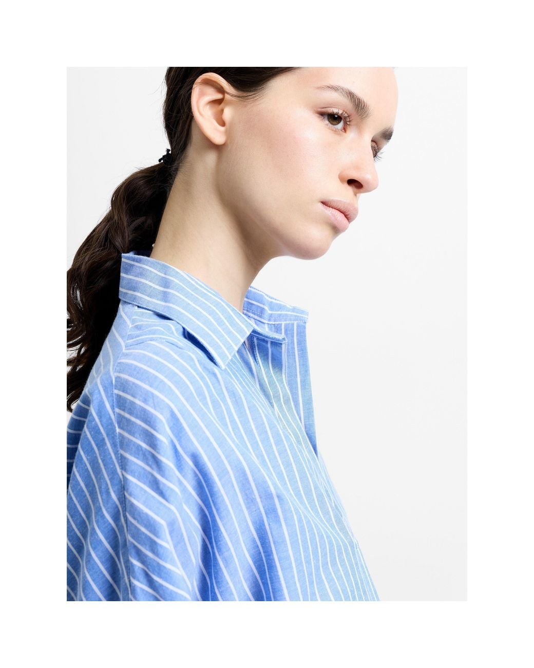 French Connection Blue Rhodes Pop Cotton Long-Sleeve Oversized-Fit Blouse