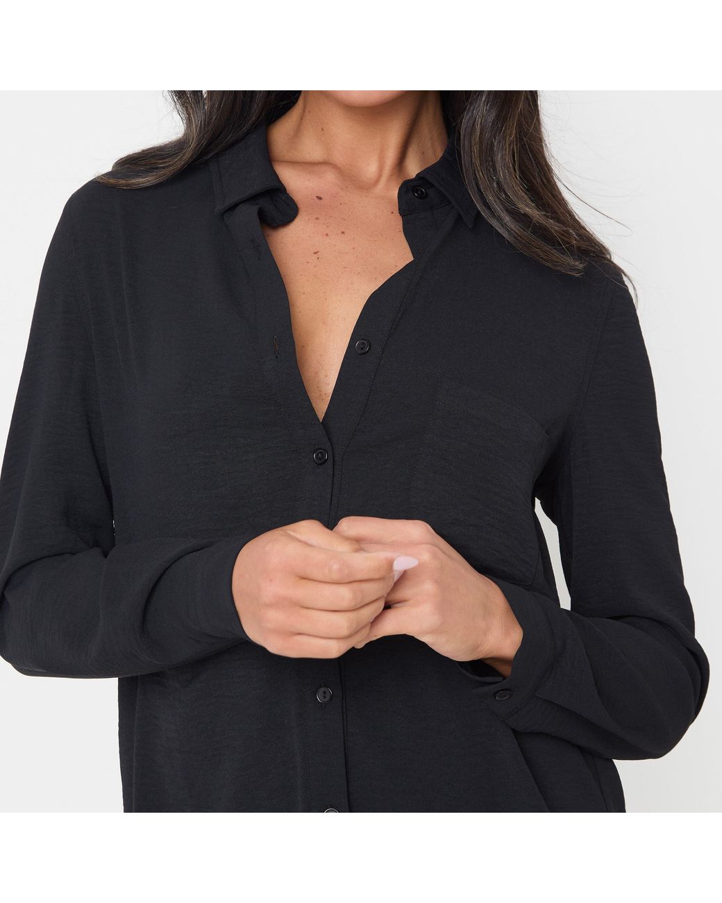 I Saw It First Black Soft Crepe Long Sleeve Shirt