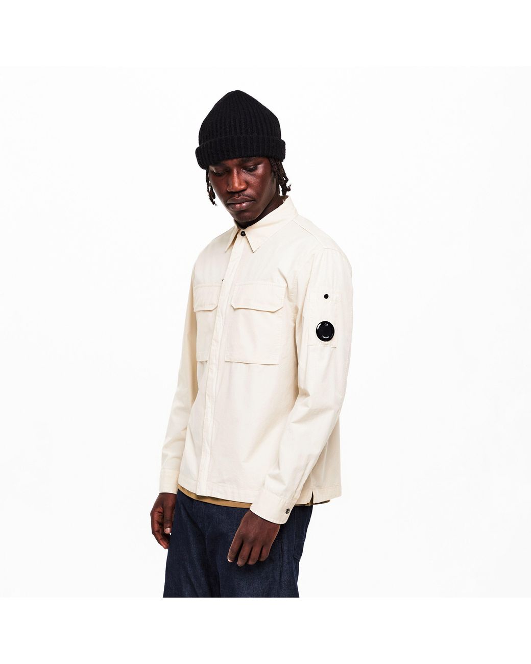 C P Company White Gabard Overshirt for men