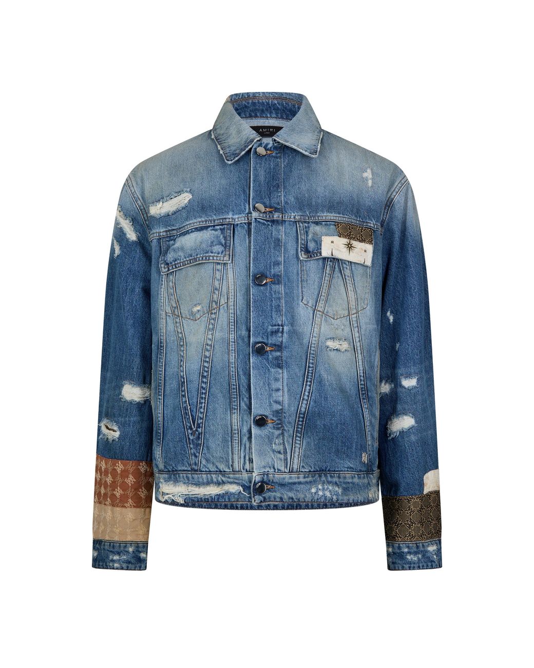 Amiri Blue Airpatch Trucker Distressed Long Sleeve Denim Jacket for men