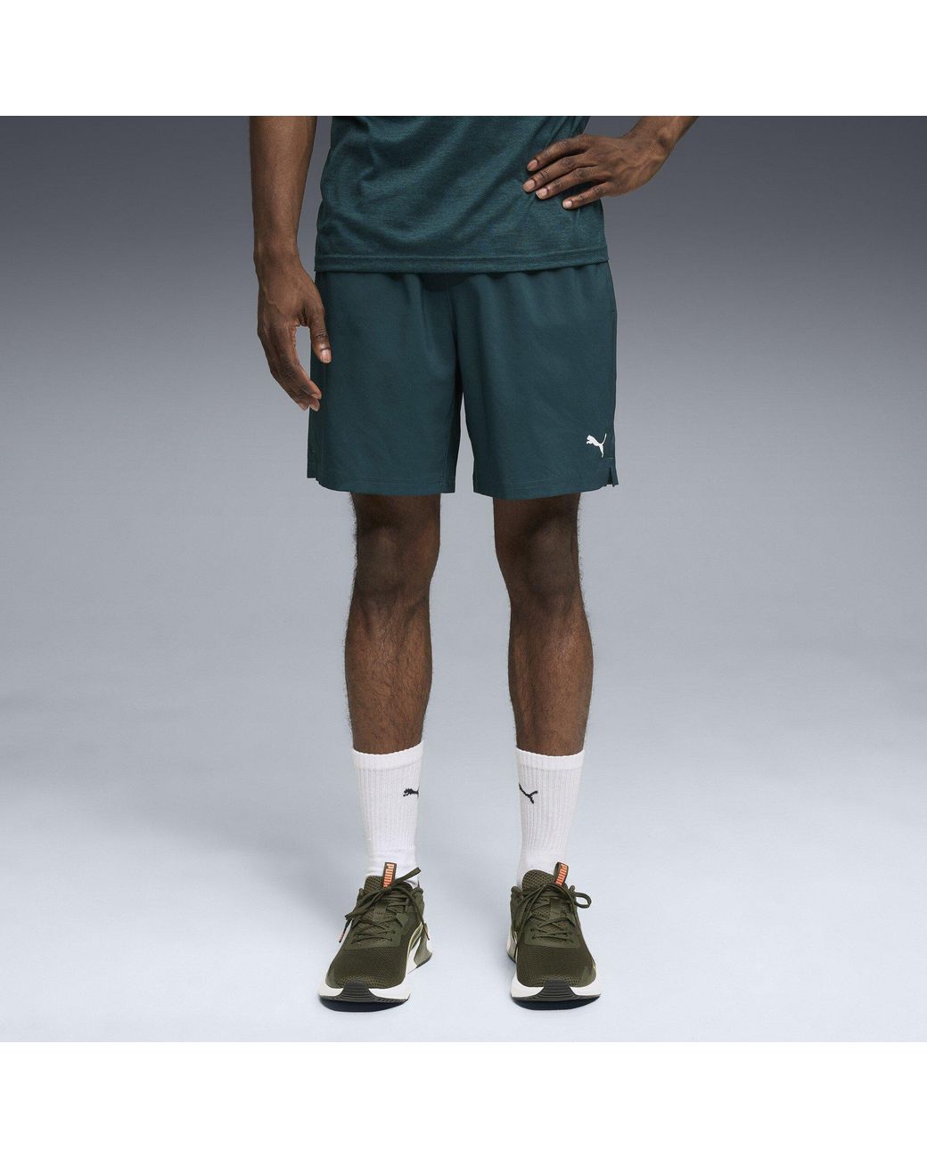 PUMA Green Tad 7In Performance Gym Shorts for men