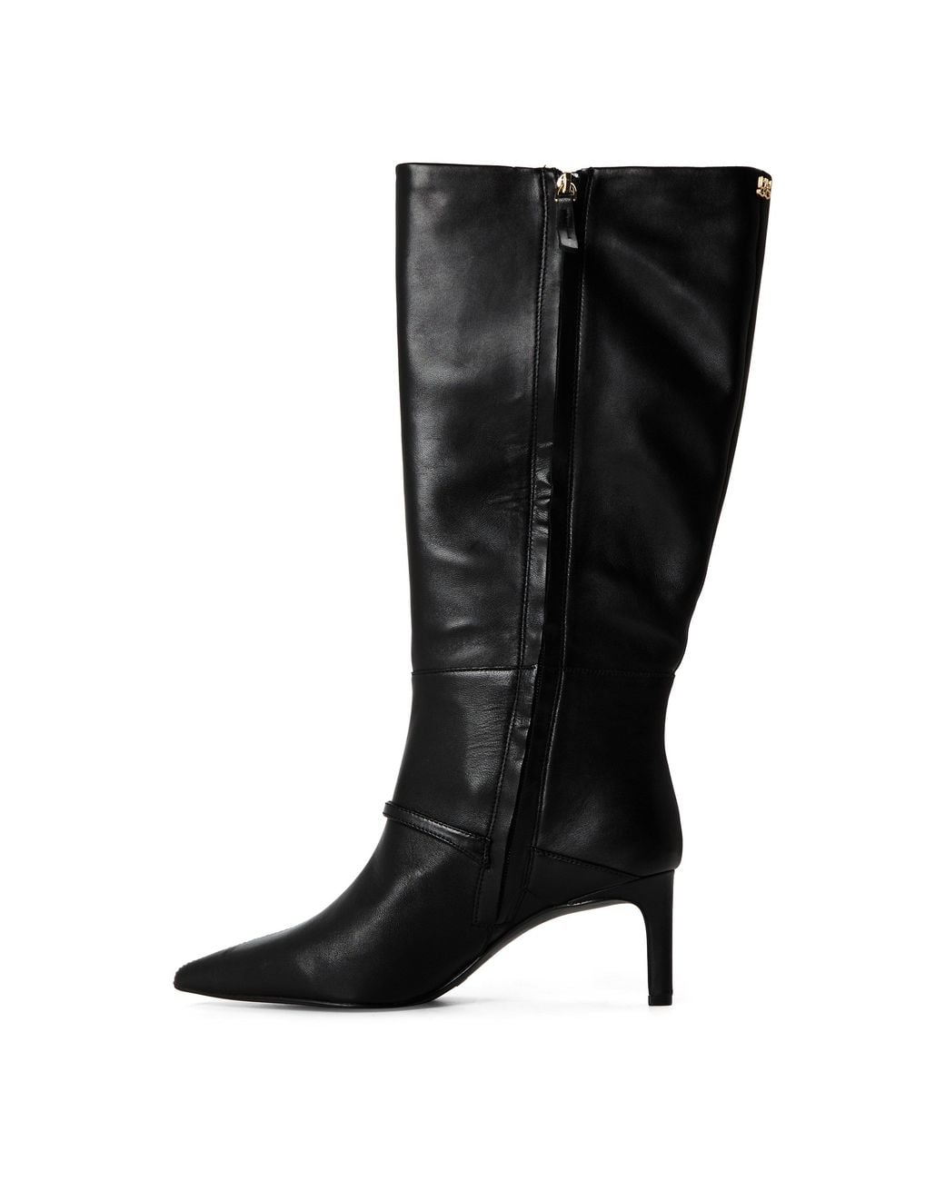HUGO Black Knee-High Stiletto Boots With Metal Logo Details (Devany)