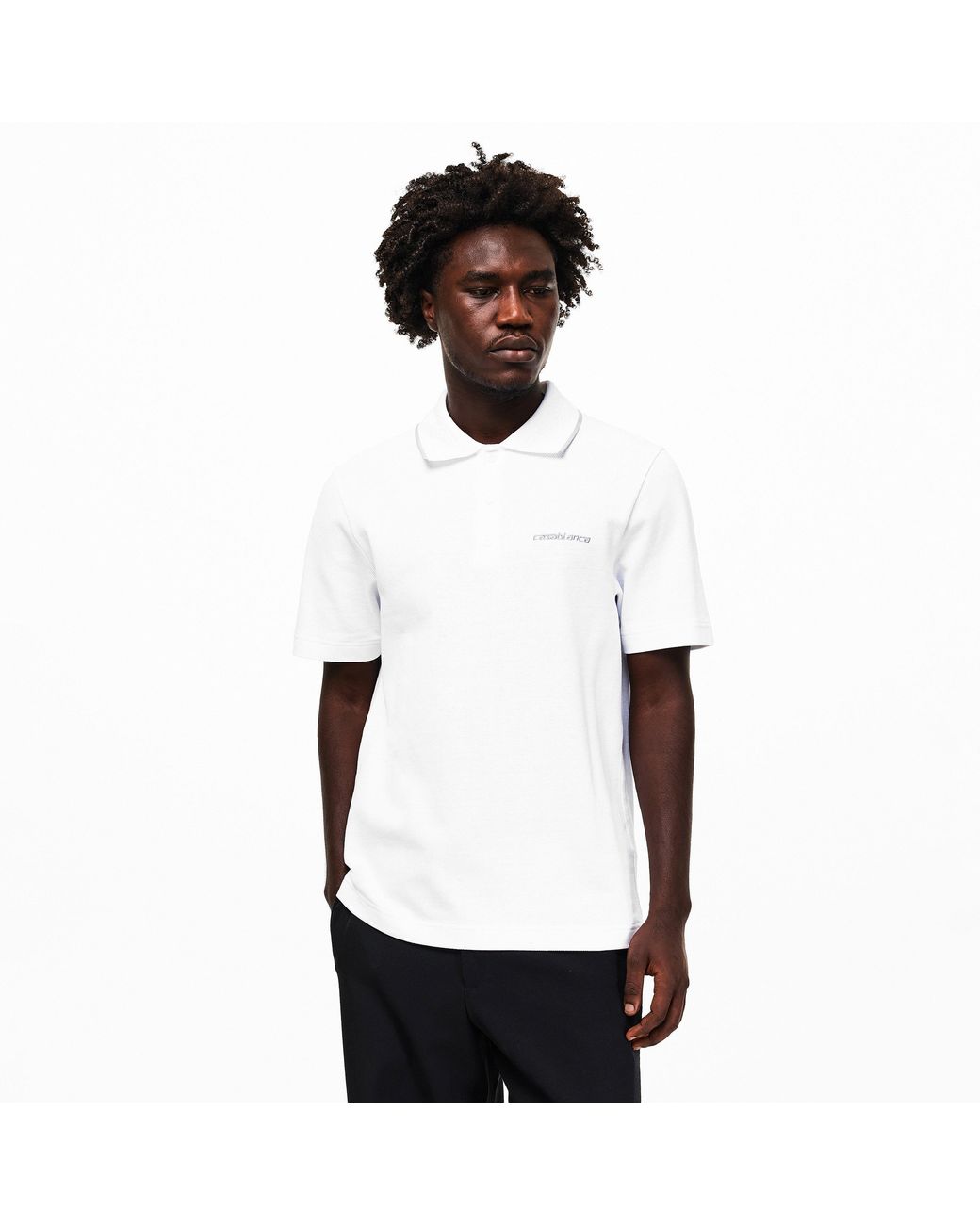 Casablanca White Embroidered Laurel Short Sleeve Polo Shirt for men