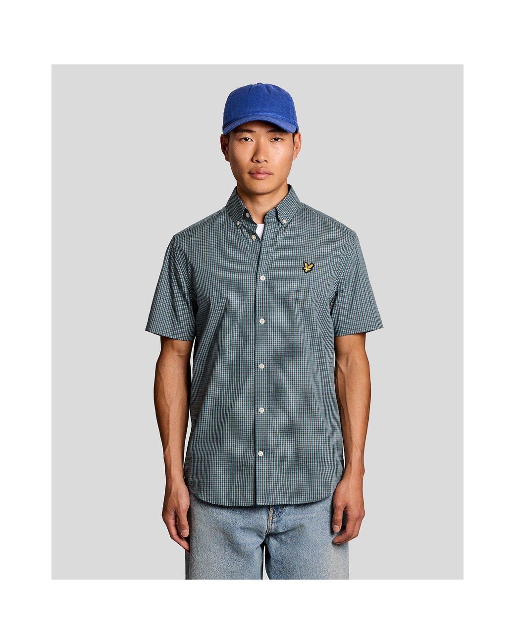 Lyle & Scott Blue Patterned Short Sleeve Shirt for men