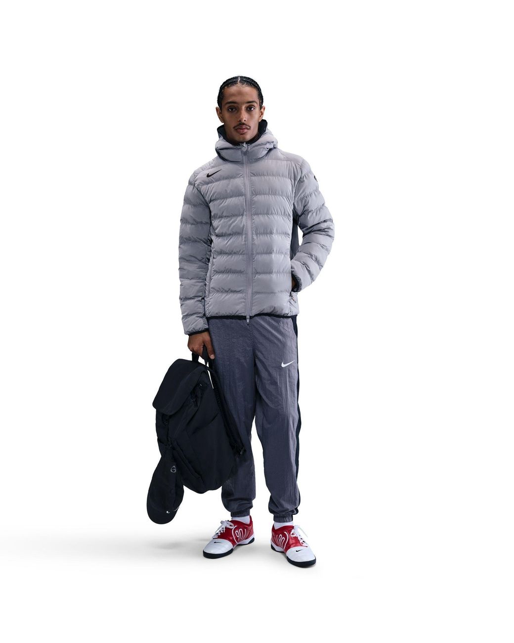 Nike Blue Solid Patterned Zipped Pocket Hooded Woven Cuff Puffer Jacket for men