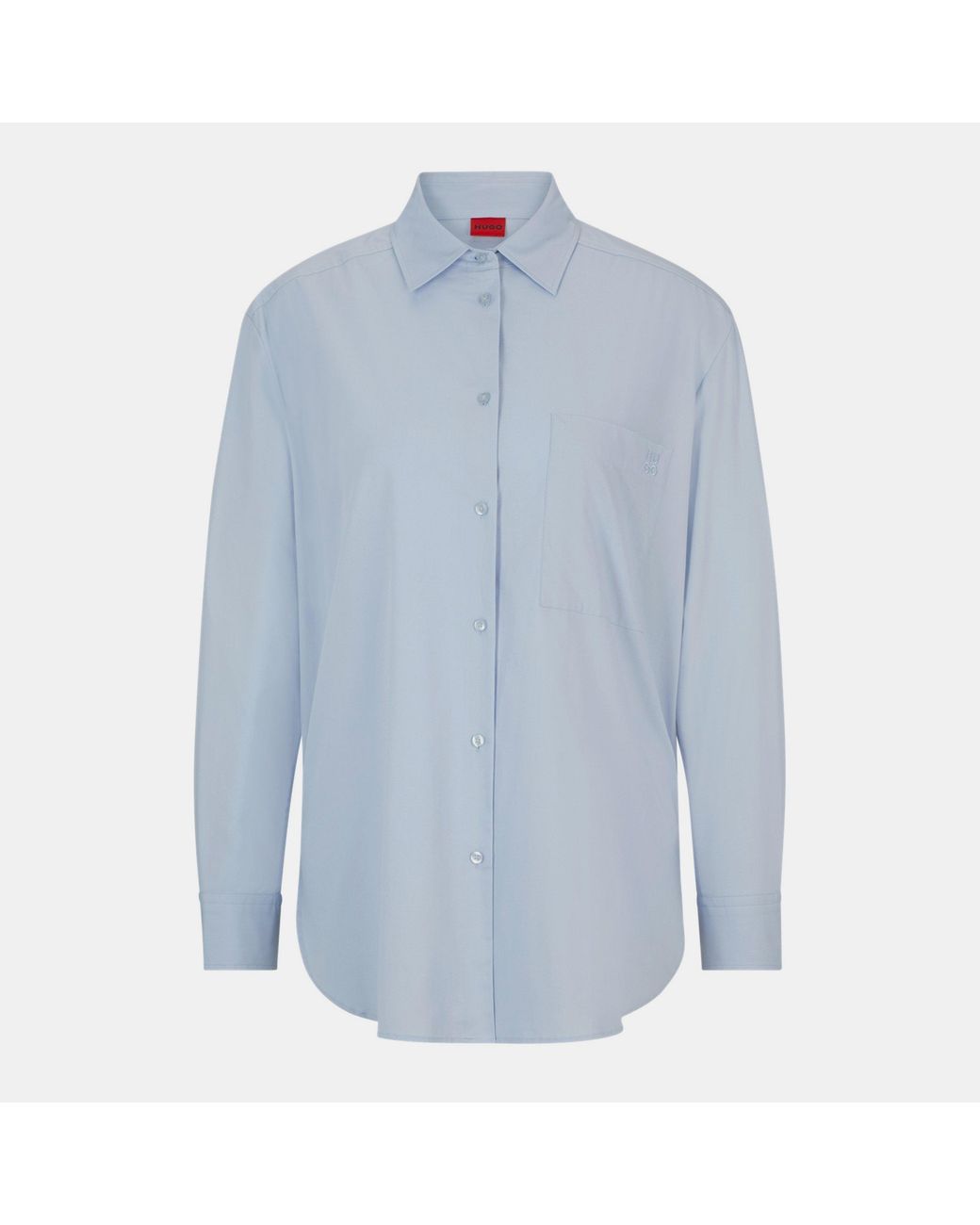 HUGO Blue Oversize Long-Sleeve Plain Shirt