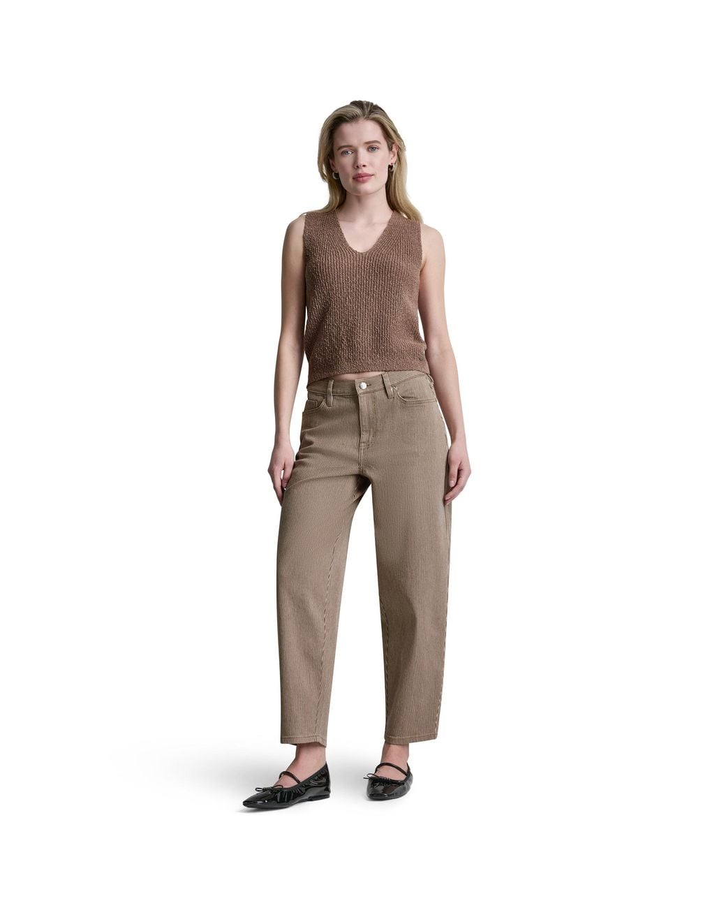 DKNY Brown Sleeveless V-Neck Rib Slub Sweater