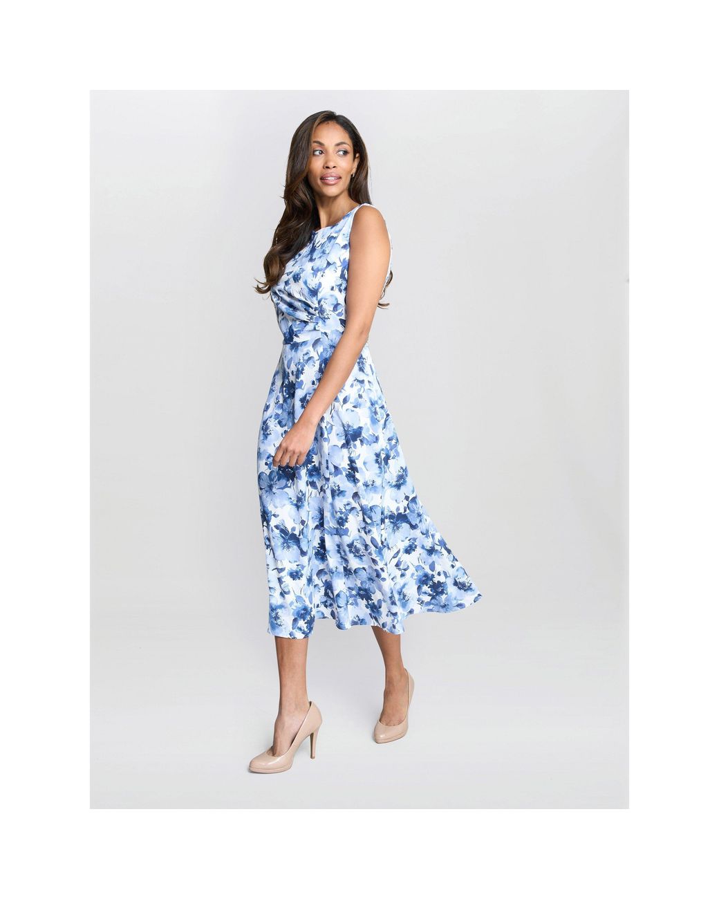 Gina Bacconi Blue Emmy Floral Print Midi Dress
