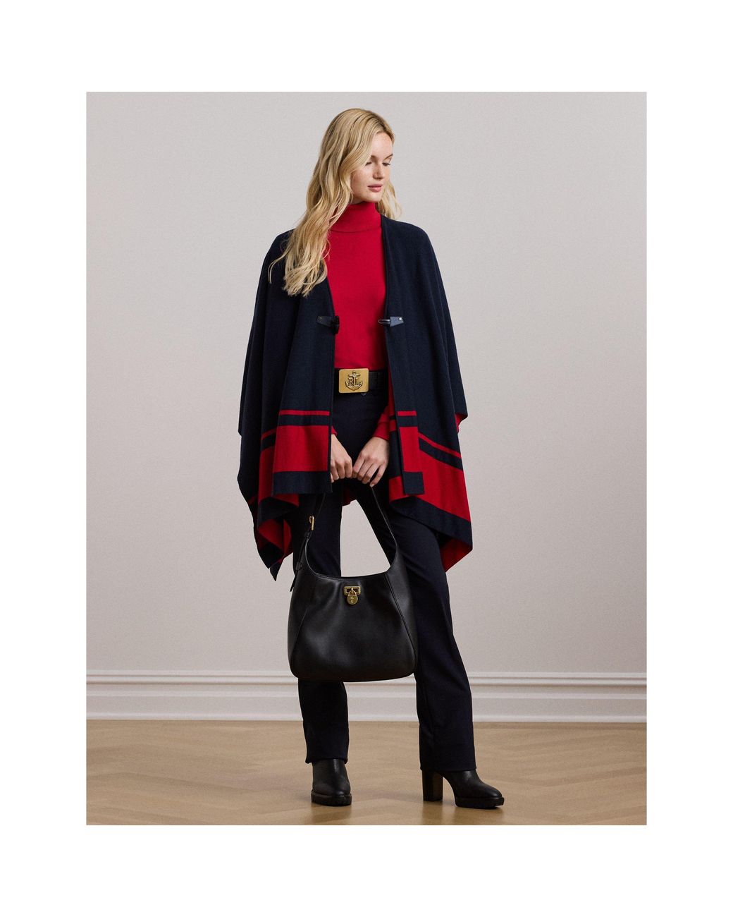 Ralph Lauren Blue Two-Tone Intarsia Viscose Short Poncho