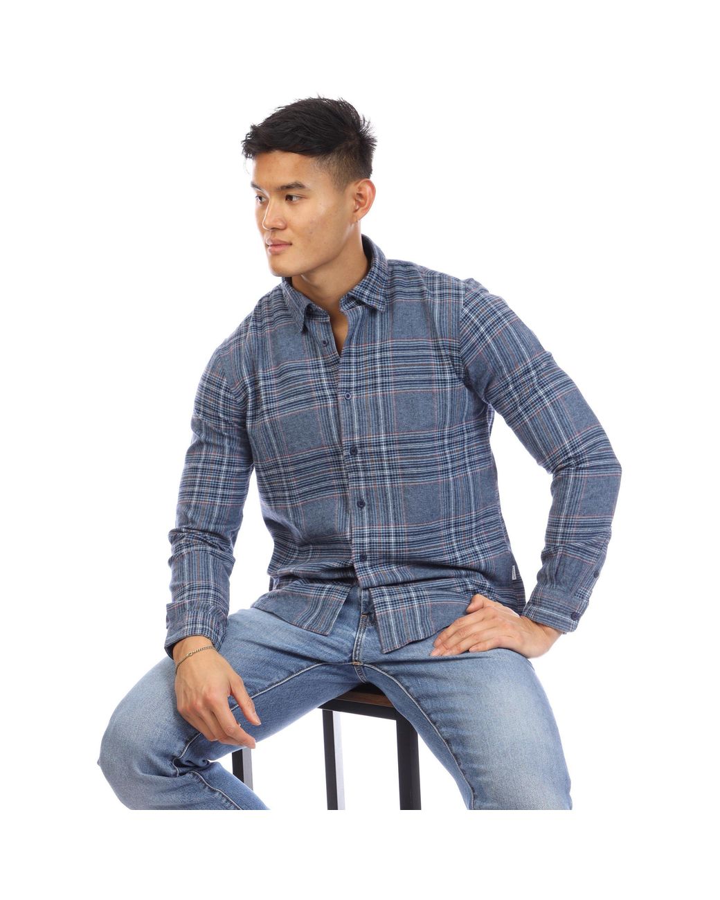Peter Werth Blue Filmer Long Sleeve Plain Shirt for men