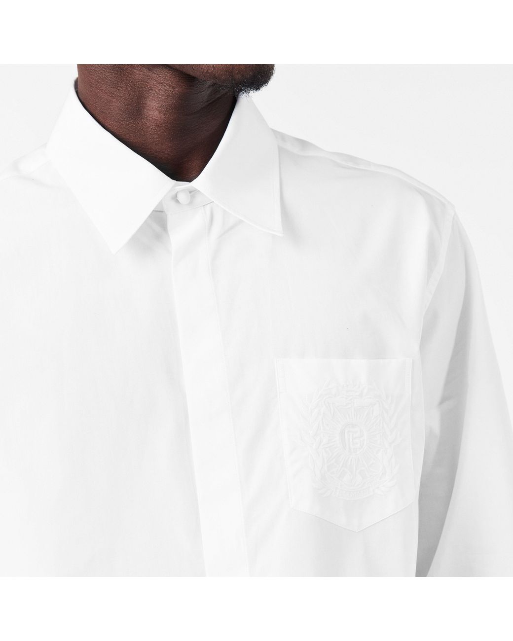 Balmain White Emblam Long Sleeve Plain Shirt for men