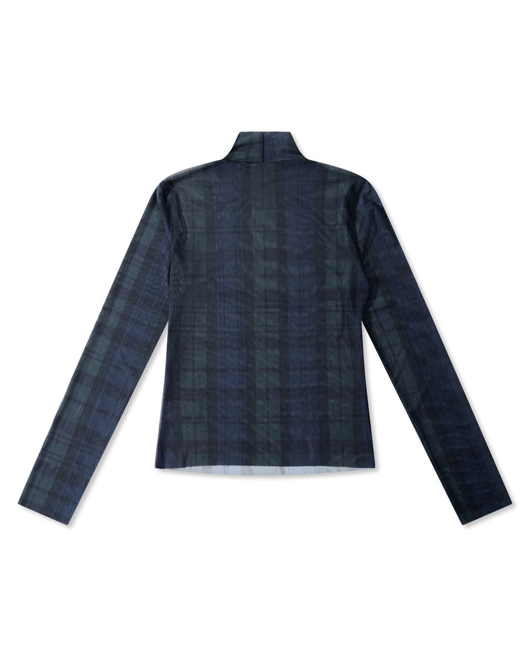 GOOD AMERICAN Blue Mesh Tartan Turtle-Neck Slim-Fit Long-Sleeve T-Shirt