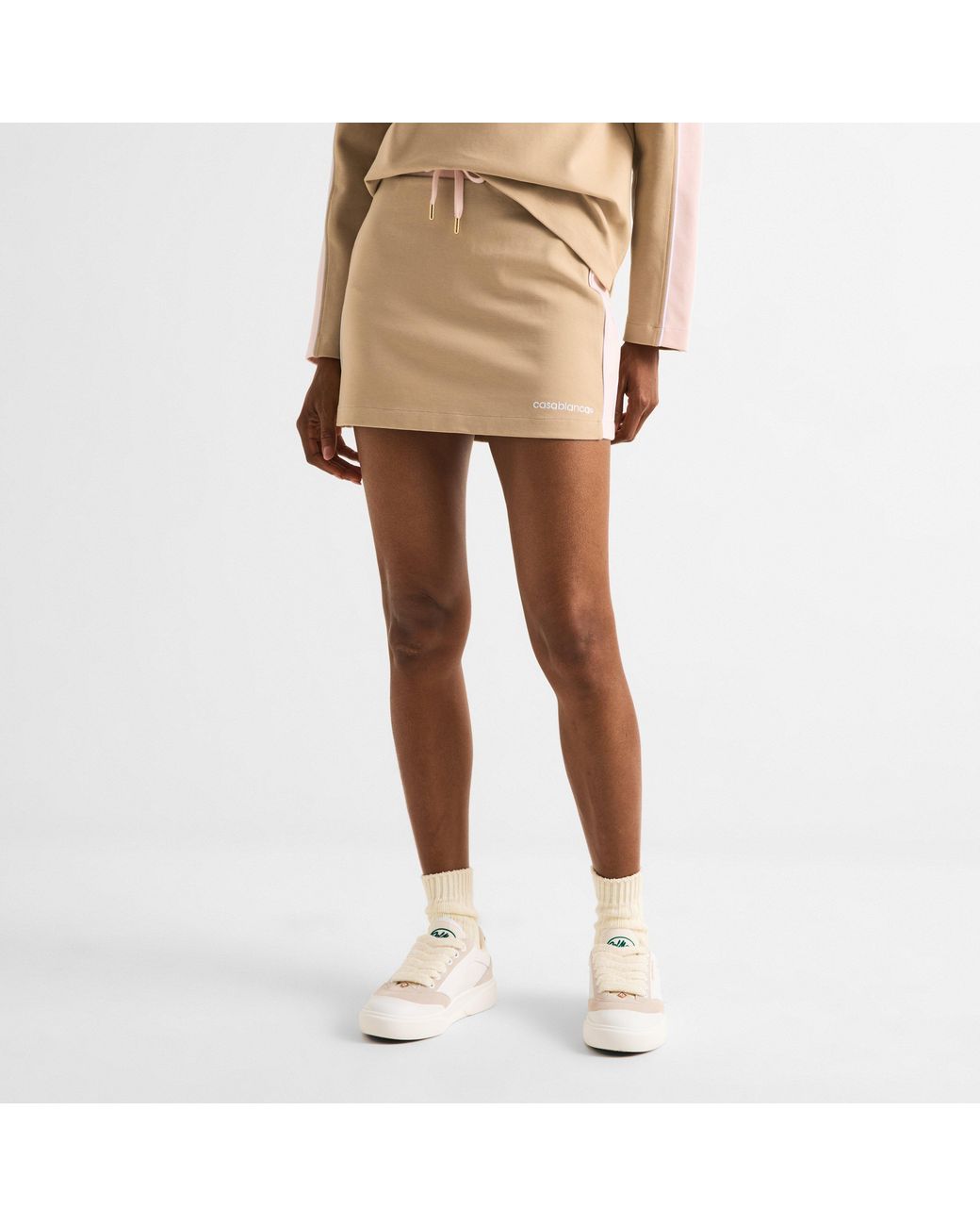 Casablanca Natural Punto Cropped Cotton Relaxed-Fit Skirt
