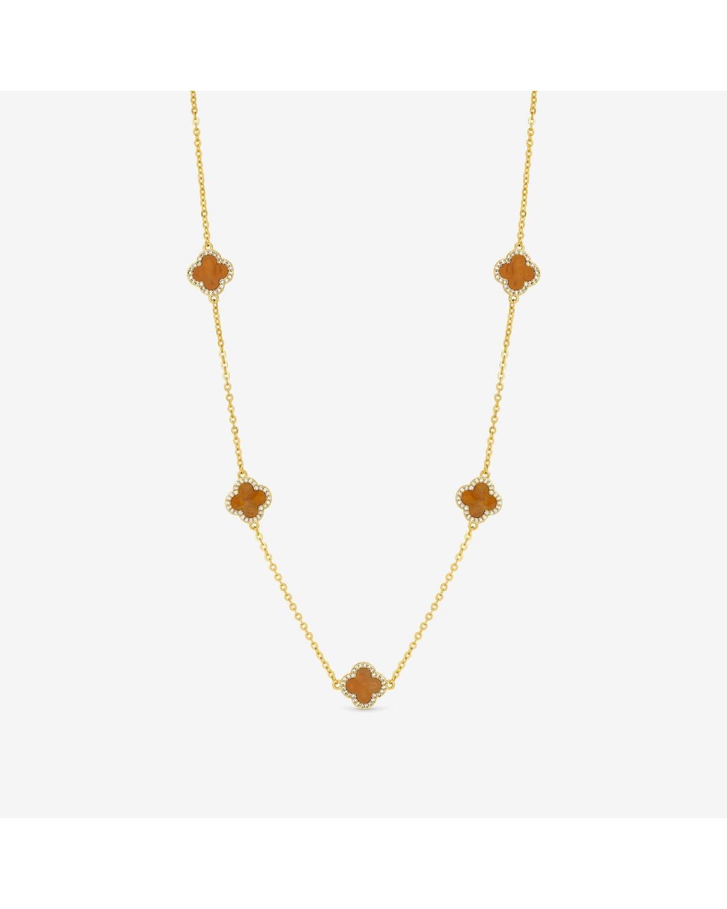 Jon Richard Metallic Plated Tigers Eye Station Clover Necklace