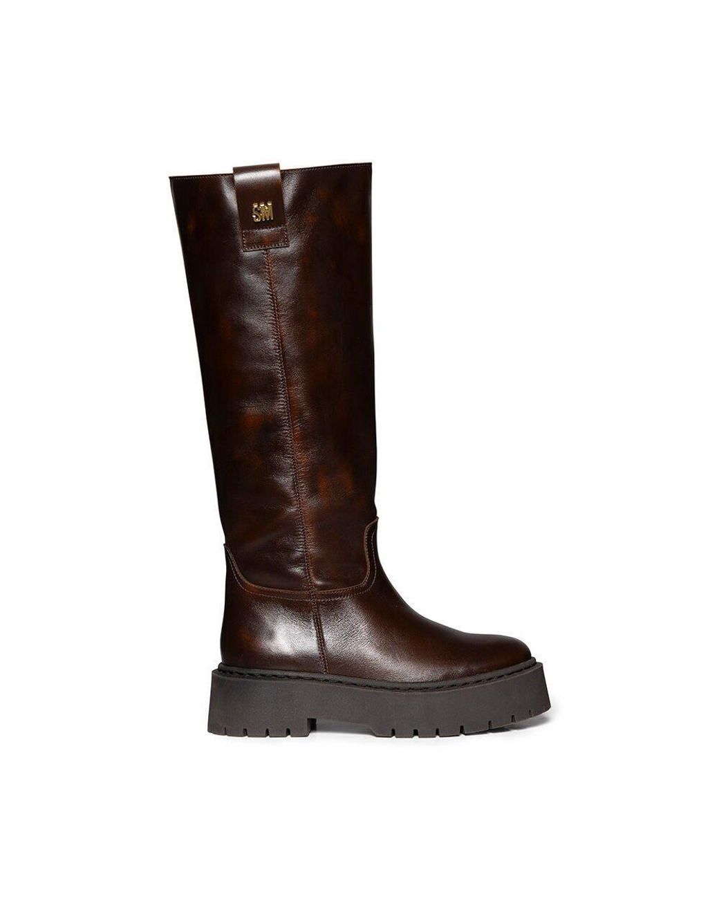Steve Madden Brown Sonar Leather Block-Heel Knee High Boots