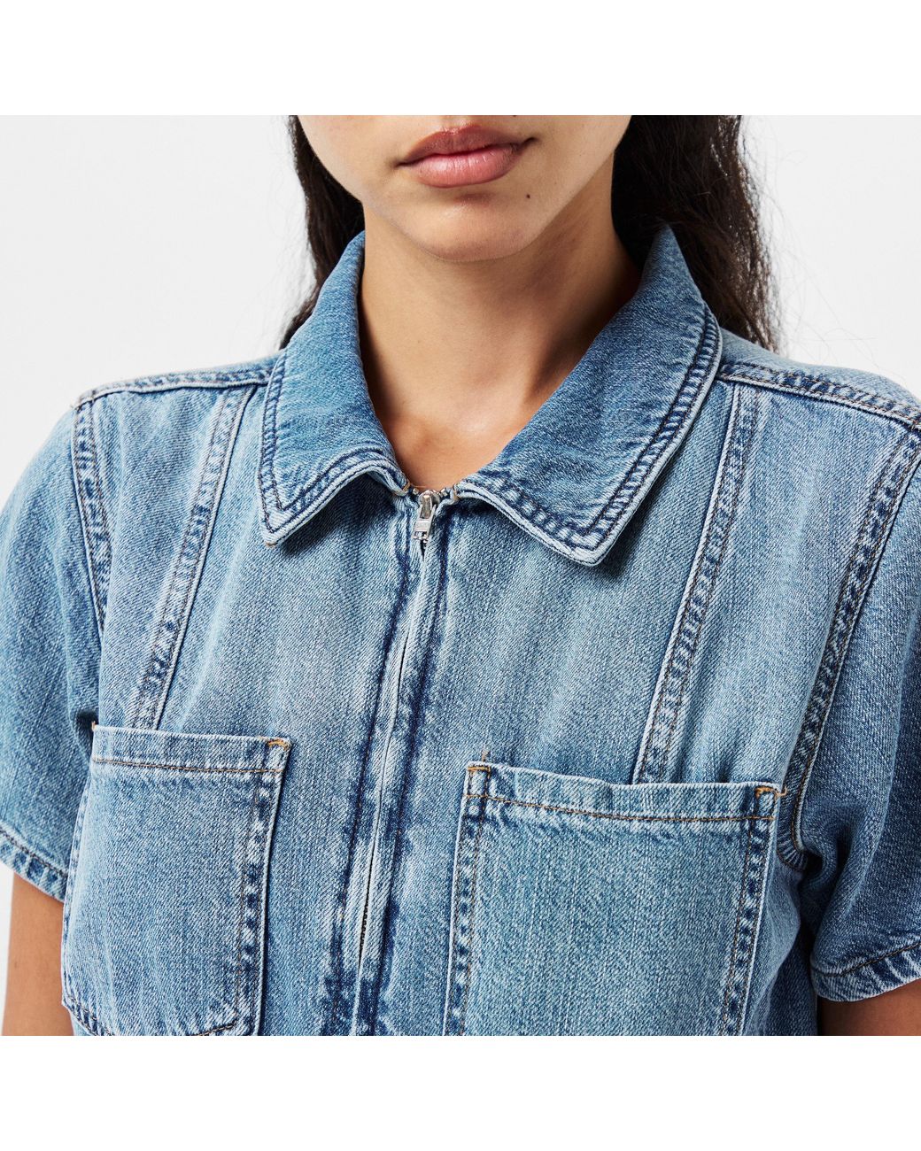 GOOD AMERICAN Blue Linen Lightweight Jumpsuit