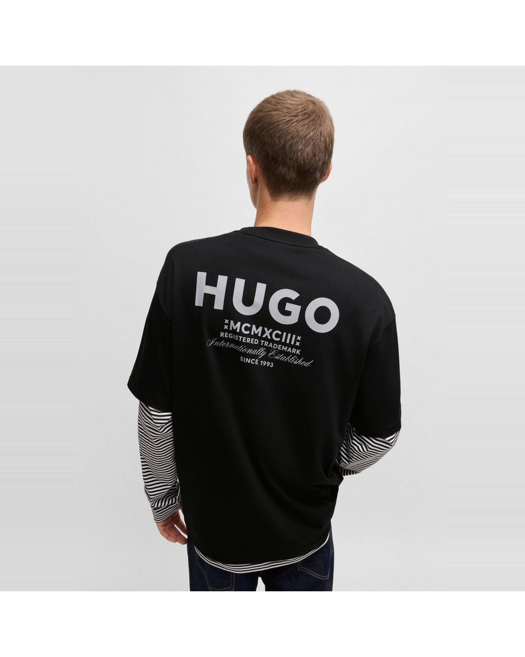 HUGO Black Printed Logo Back T-Shirt With Mcmxciii Text for men