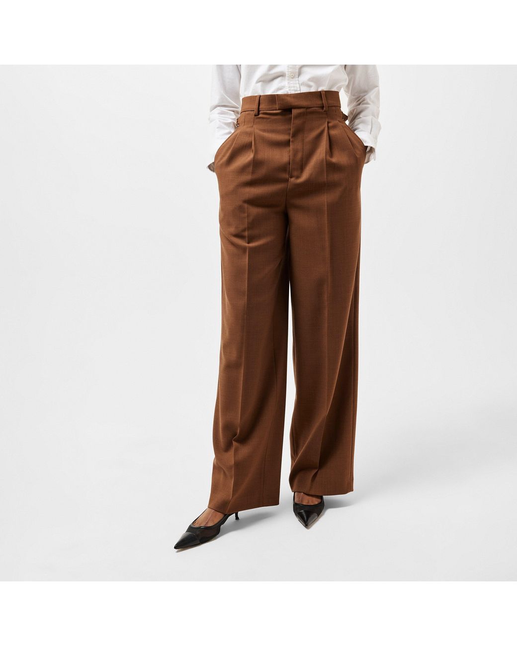 AMI Brown High Waisted Wide Leg Trousers