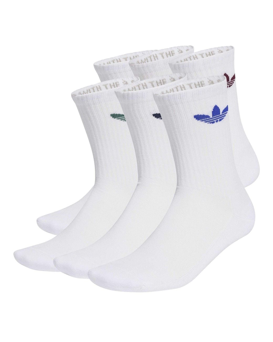 Adidas Originals White Adi Og Trefoil Cotton Crew Socks 6 Pack