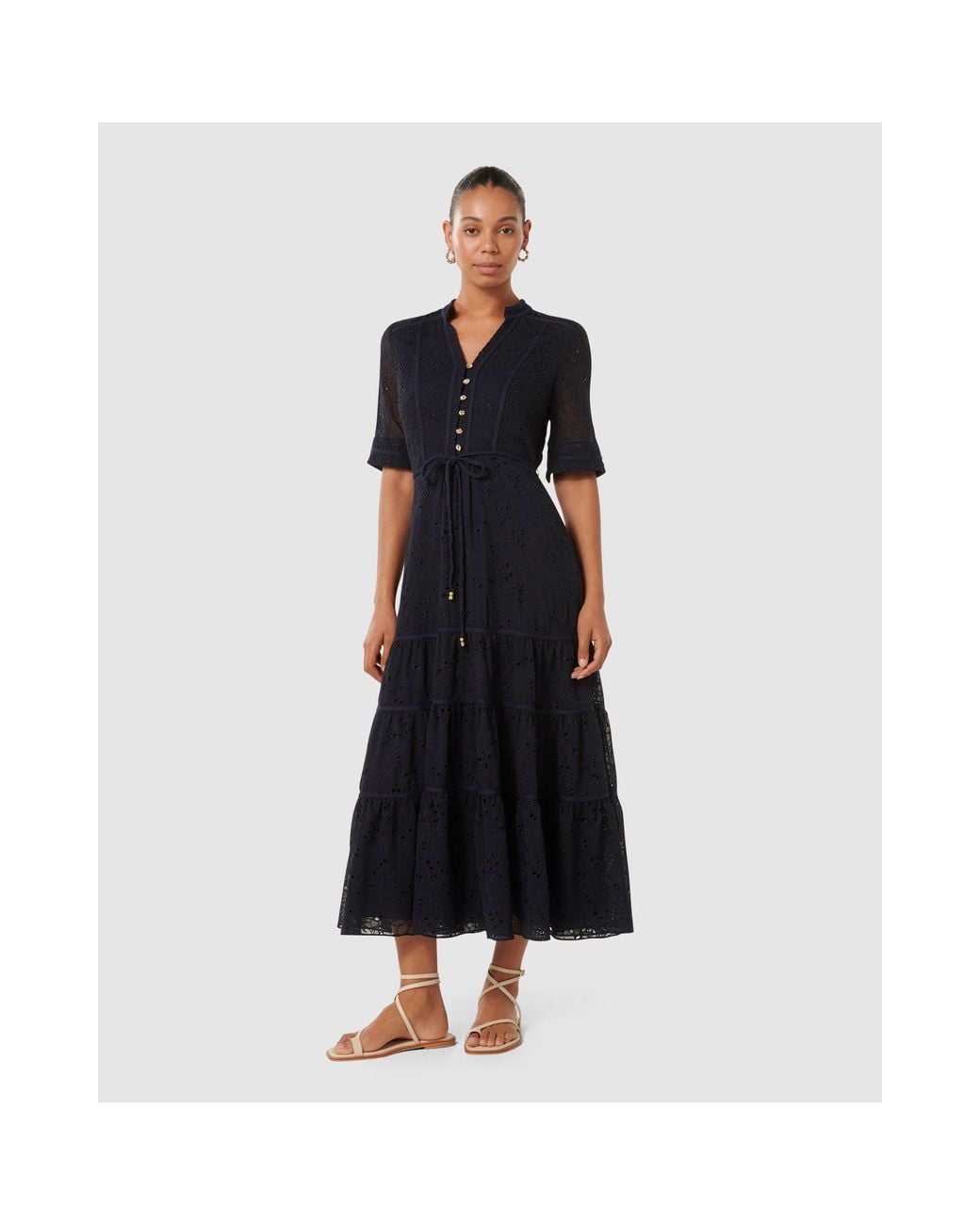 Forever New Black Rachel Embroidered Midi Dress
