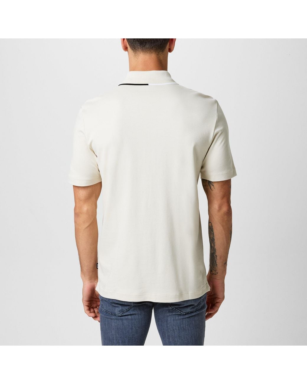 Boss White Paras Quarter Zip Cotton Short Sleeve Polo Shirt for men