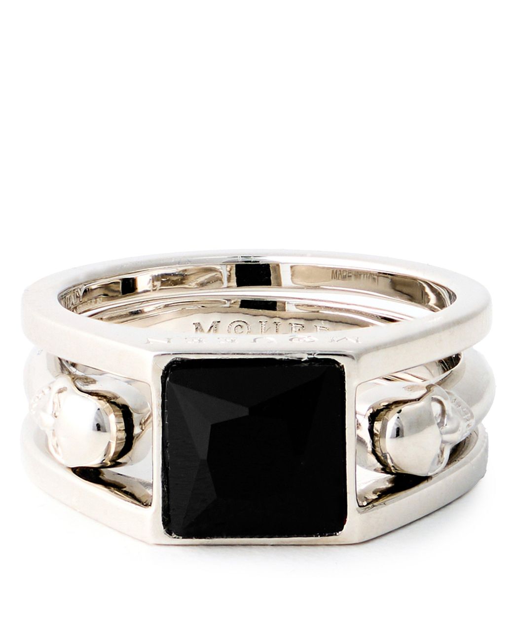 McQueen Black Alex Twin Skull Signet Ring for men