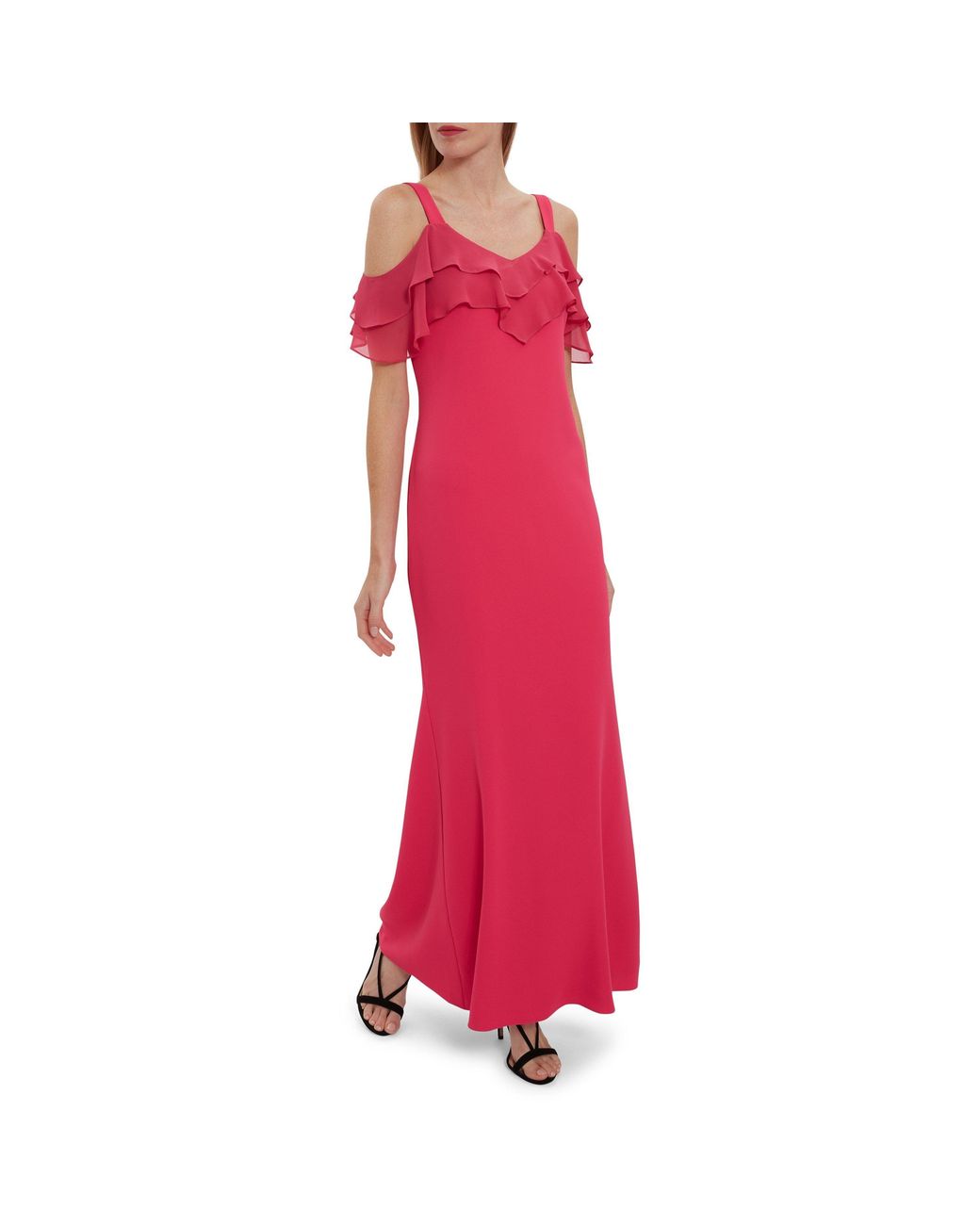 Gina Bacconi Red Blaise With Chiffon Frills Maxi Dress