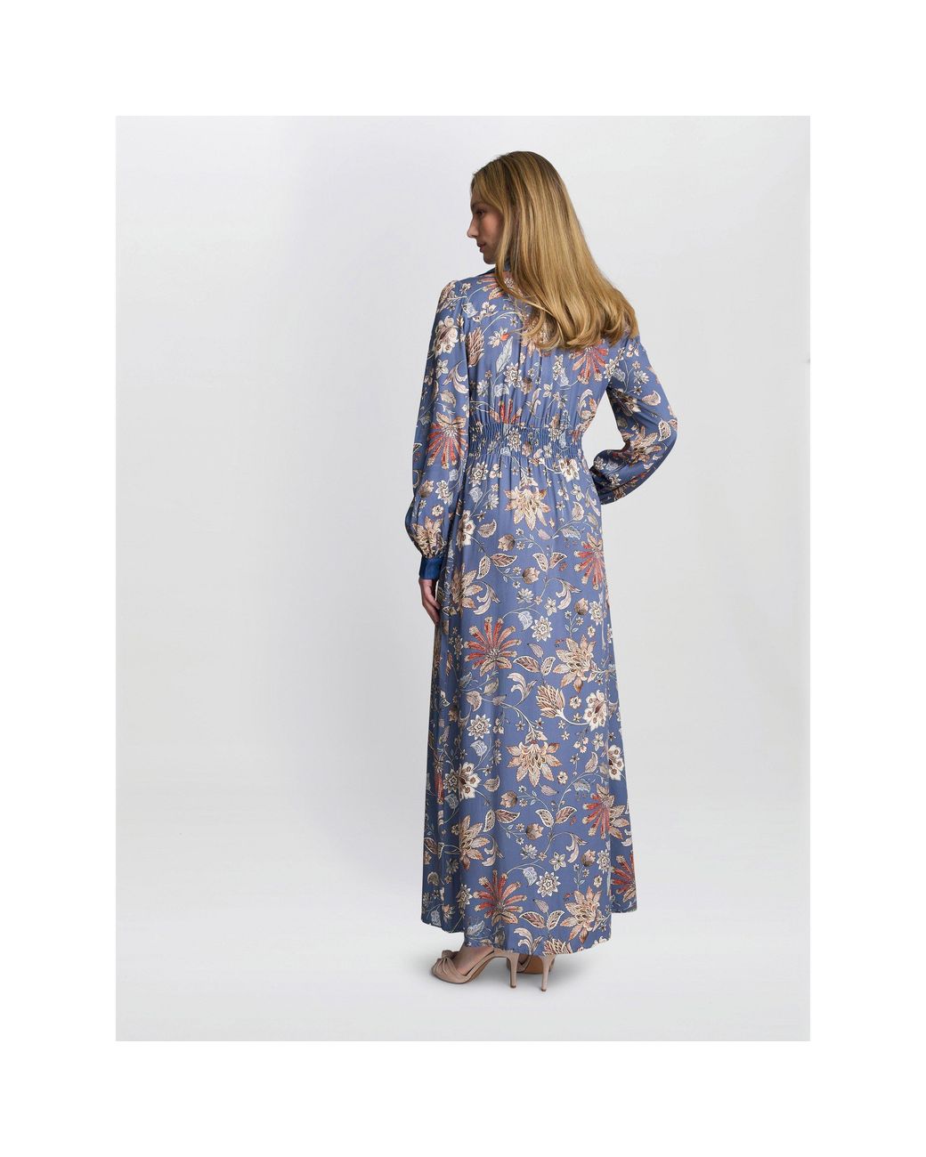 Gina Bacconi Blue Regina Waisted Chambray Detail Dress