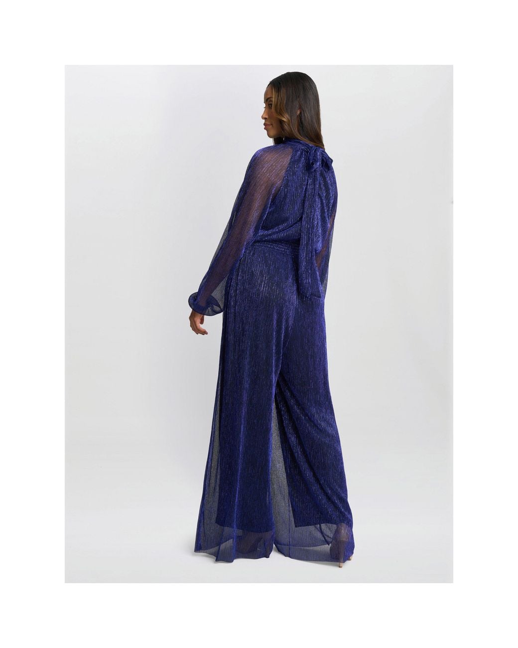 Gina Bacconi Blue Kylie Metallic Knit Jumpsuit
