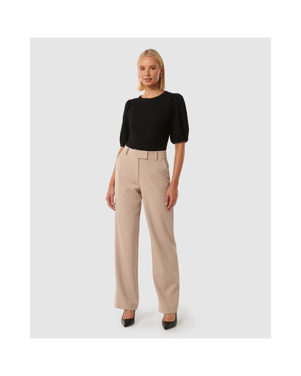 Forever New Black Jolanta Textured Puff Sleeve Top