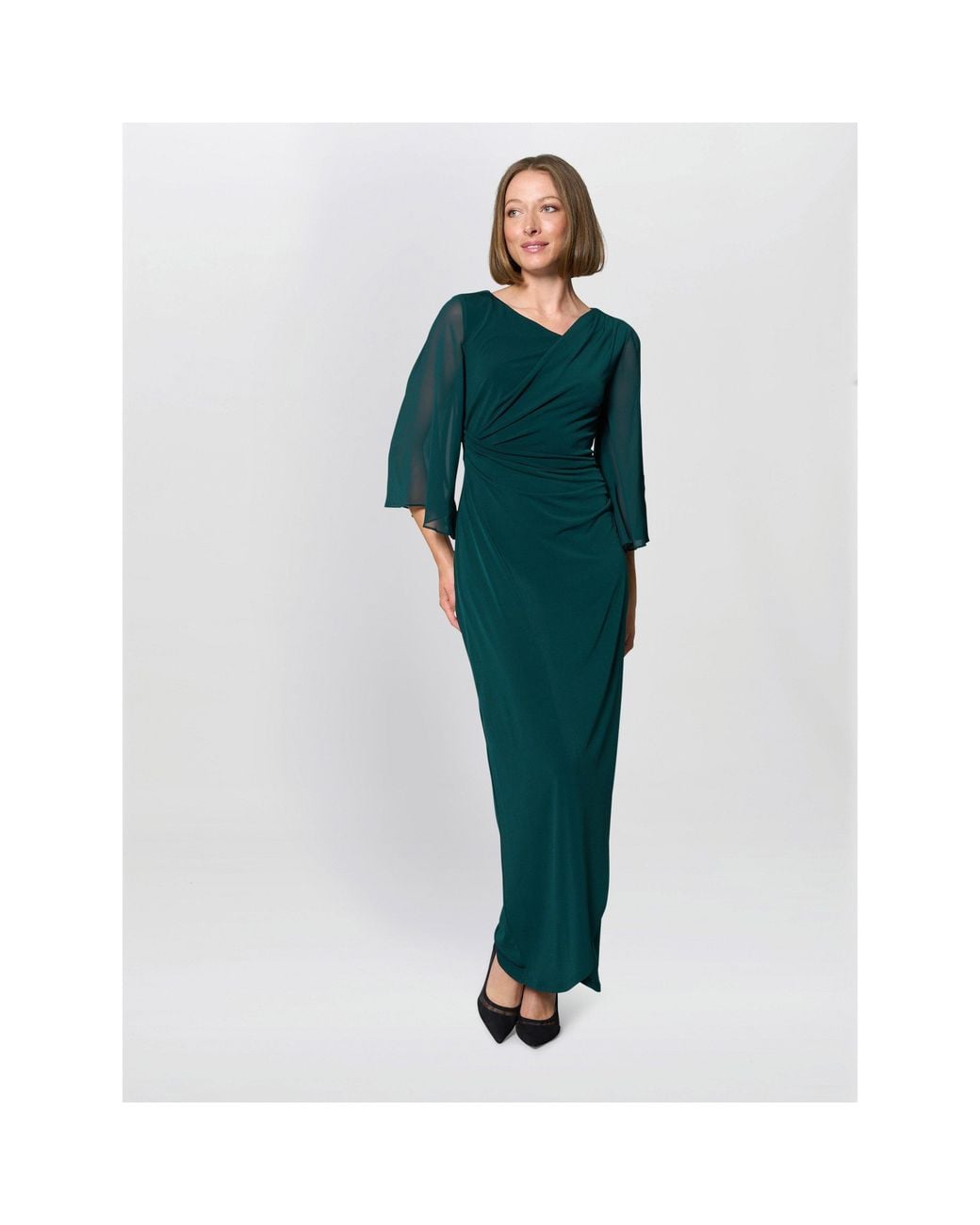 Gina Bacconi Green Donatella Chiffon Sleeve Maxi Dress